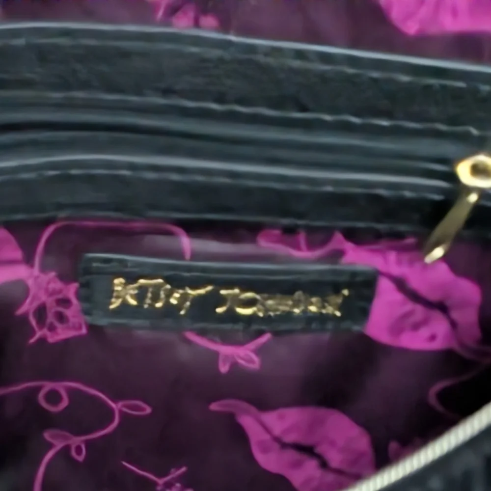 Betsey Johnson Black Quilted Barrel Satchel with Gold Chain Handles